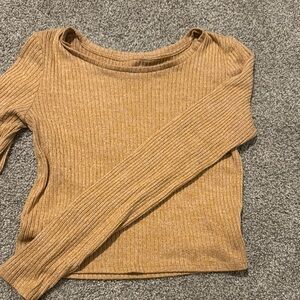 Ribbed Long Sleeve Tan Top
